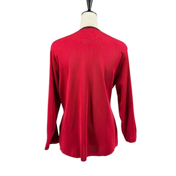 Exclusively Misook Petite Deep Red Knit Black Trim Layering Cardigan Sweater - Picture 3 of 10